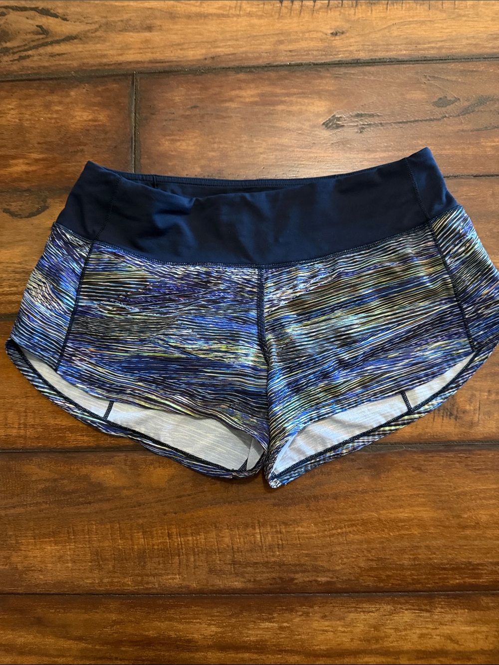lululemon athletica Navy Multicolor Striped Athletic Shorts With Liner